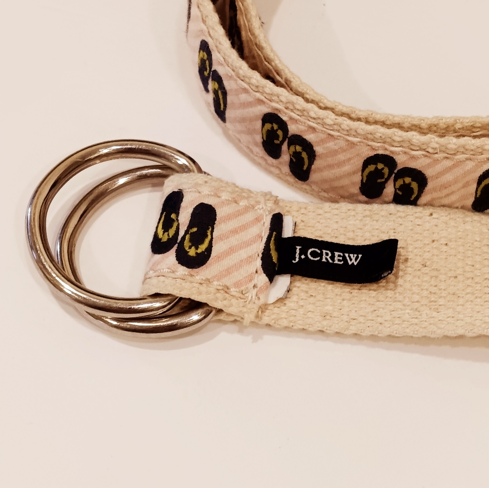 J. Crew Web Belt w/ Flip Flop Embroidery on Pink & White Stripe Seersucker - Picture 7 of 9